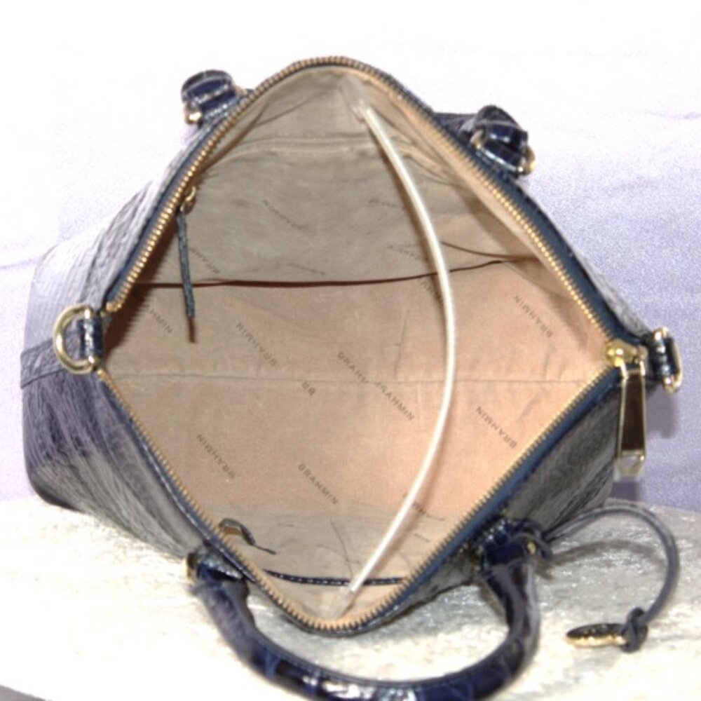 Brahmin Croc Embossed Leather Satchel Navy Melbourne Dome Bag w/ Strap & Dust Ba - Picture 9 of 16